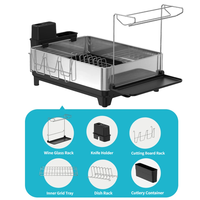Égouttoir à vaisselle à deux niveaux en acier inoxydable avec bac de drainage pour comptoir de cuisine, support de séchage et de rangement de vaisselle peu encombrant