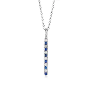 14K Oro Bianco <span class=keywords><strong>Zaffiro</strong></span> <span class=keywords><strong>E</strong></span> Diamante Verticale Bar Pendente Della <span class=keywords><strong>Collana</strong></span> Dei Monili - Product Image 1