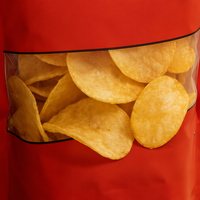 Hoogwaardige aluminiumfolie snackverpakking, glanzende staande zak met transparant venster voor popcorn en snoep, groothandel