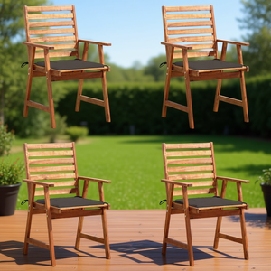 4 sillas de patio de madera maciza de acacia con cojines, juego de muebles de jardín para exteriores, diseño moderno y contemporáneo - Product Image 2