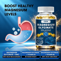 Glycinate de magnésium de marque privée OEM 500mg capsules molles zinc vitamine D3 B6 soutien sommeil nerf muscle santé