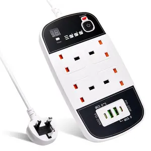 Temporizador Usb Pd Port Soquete De Energia Com 4 Carga Rápida 4 Vias Interruptor De Sobrecarga De Tira De Energia Elétrica Soquete De Extensão Uk