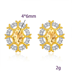 9 Dainty 925 Silver Gold Plated Two Tone Stud <b>Earrings</b> Trendy Wedding Luxury 4*6mm Oval Cut Natural Stone Colored Gemstone - Product Image 6