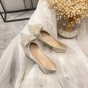 Ladies' Pearl Bow <b>Pointed</b> <b>Toe</b> <b>Flat</b> Shoes Breathable Summer Fashion Trend Durable Slip-On Office Shoes - Product Image 3