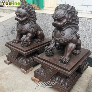 Grande statue de chien de garde chinois Fu Foo en bronze coulé grandeur nature pour la décoration extérieure de jardin, d'entrée ou de voie d'accès - Product Image 2