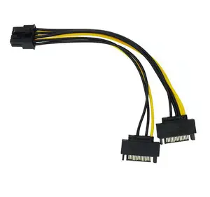 PCI-Express PCIE 8针至双8 (6 + 2) 针VGA图形视频卡适配器电源电缆20厘米pci-e双电源电缆