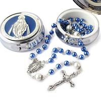 Collier Chapelet Miraculeux en Perles de Verre Religieuses, Très Vendu, avec Boîte Cadeau Catholique en Métal