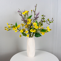 Bouquet de marguerites jaunes artificielles, mélange de limonium violet et de baies vertes pour vase de maison, décoration florale printemps-été