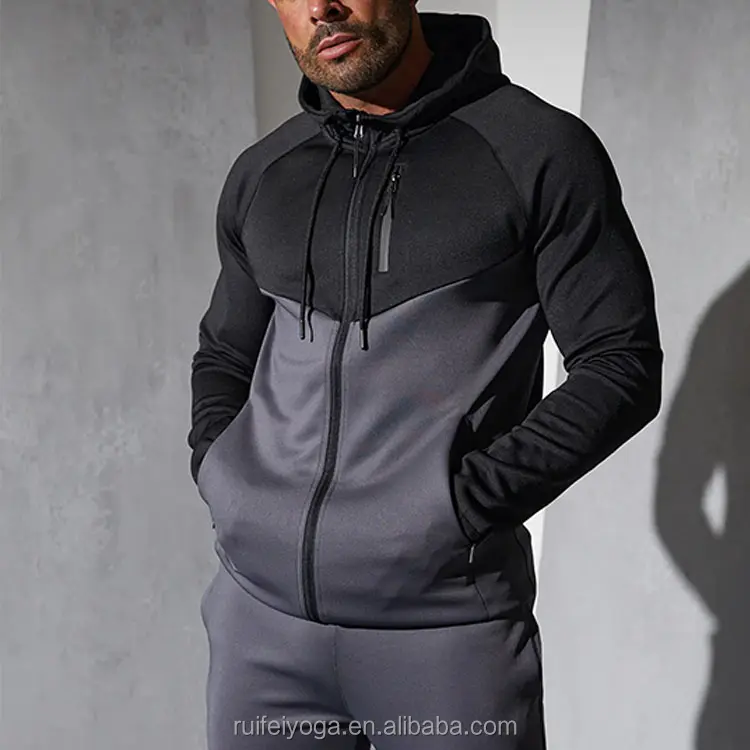 Custom High Quality Men Tracksuit Top Thick Cotton Poly Pullover Plain Slim Fit Gym Athletic Sport Zip Up Workout Hoodie For Men