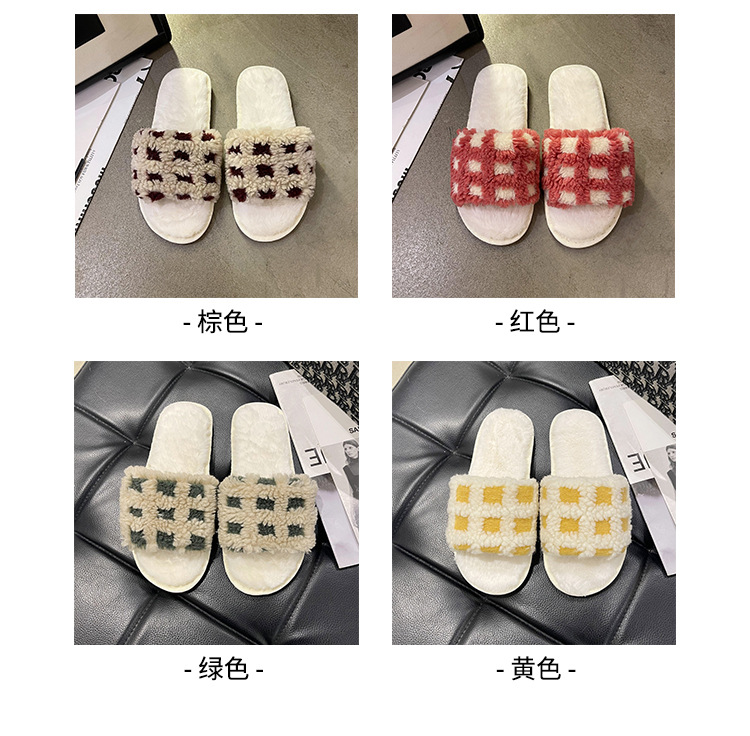 2023 Spring New Flat Slides Fluffy Slippers Women Home Cotton Slippers Comfortable Shoes