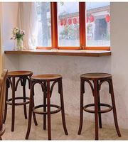 Chaises de bar modernes et simples en bois pour restaurants commerciaux, tabourets de bar sans dossier en bois de hêtre et rotin