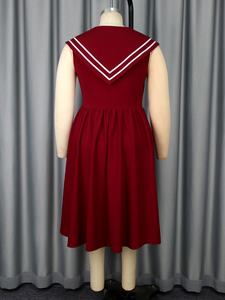 AOMEI <span class=keywords><strong>cuello</strong></span> <span class=keywords><strong>marinero</strong></span> con pajarita sin mangas una línea uniforme escolar vino Simple diario verano vestido Casual - Product Image 6