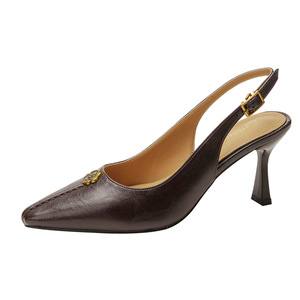 Elegant Women's Pointed Toe Slip-On Slingback Pumps Genuine Leather Brown <b>Heels</b> Anti-Slip Buckle All Seasons Comfort Shoes - Product Image 5