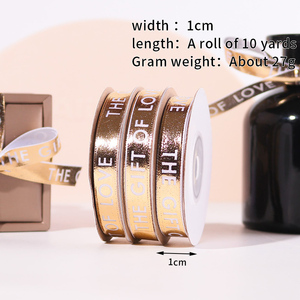 1Cm Chiều Rộng Bán Buôn Đầy Đủ In Ấn Vàng Dập Tùy Chỉnh Valentine Ngày Tình Yêu Hoa Bao Bì Polyester Ribbon - Product Image 3
