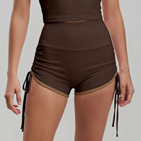 Nouveau short de sport taille haute moulant couleur pêche uni avec cordon de serrage, écologique et respirant pour femme, idéal pour la course, l'entraînement, le fitness et le yoga