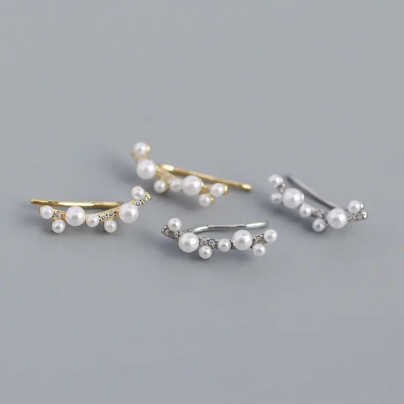 TrustDavis 925 Silver INS Beautiful Climber Ear Cuff Pearl Climber Stud Earrings For Women Classical Light Luxury Jewellery H109