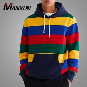 USA Size Cotton Hoodies Custom Logo Fashion Color Block Men's Streetwear Hotsale Long Sleeve Drop Shoulder Hoodies Men Clothing