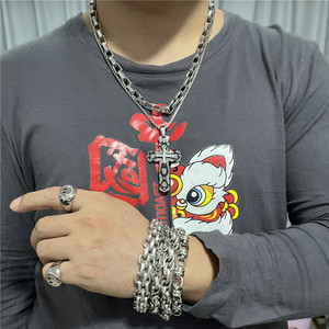 Stainless Steel <b>Cross</b> Pendant Men's Necklace Geometric Design Punk Style 120170 - Product Image 4
