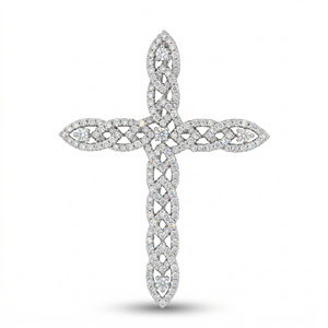 CUSTOM SILVER 10K/14K/18K GOLD PLATED LAB GROWN CVD DIAMOND CLASSIC ENGAGEMENT GIFT SWEATER <b>CHAIN</b> NECKLACE <b>CROSS</b> PENDANT - Product Image 1