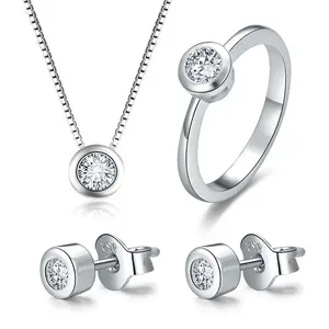 POLIVA Sterling Silver Women Jewelry Set Cubic Zirconia Solitaire Diamond Earrings Ring Jewelry Sets Necklace