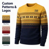 Pull en tricot jacquard à col rond pour homme, pull à blocs de couleur, manches longues, pull d'hiver
