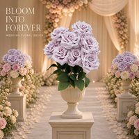 Roses artificielles 9 têtes, roses diamantées, fleurs en soie faites à la main, toile de fond florale murale, bouquets en cascade pour mariages et banquets
