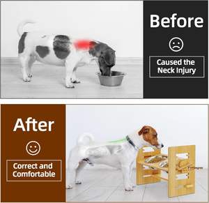 Köpekler kediler besleyici için fabrika doğrudan satış ayarlanabilir bambu yükseltilmiş köpek paslanmaz çelik çanaklar ile kedi maması standı tutucu - Product Image 3