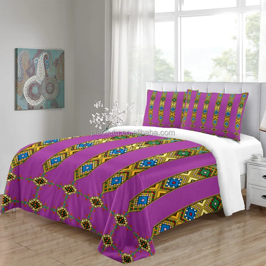 रानी/राजा आकार पार धारी चादरें सज्जित चादर सेट मिलान पर्दे के साथ 100% पॉलिएस्टर बिस्तर सेट