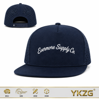 Casquette de baseball personnalisée avec logo découpé au laser, perforée, performance, bleu marine, visière plate, 7 panneaux, snapback, vente en gros OEM ODM