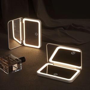 Miroir de Maquillage LED Portable de Voyage Pliant Grossissant avec Interrupteur Tactile de Luxe GZ RTS Commande Mixte en Gros - Product Image 2