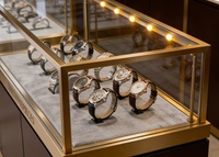 Vitrine de luxe pour montres avec cadre doré et éclairage LED – Présentoir durable et de haute qualité pour la vente au détail