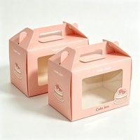 Cajas de cartón ecológicas con ventana transparente y asa para pasteles de cumpleaños de color rosa, muffins y bizcochos suizos