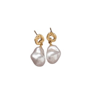 Faux Pearl Stud <b>Earrings</b> Geometric Irregular Shape 14k Gold <b>Post</b> Party Fashion Drop <b>Earrings</b> - Product Image 5