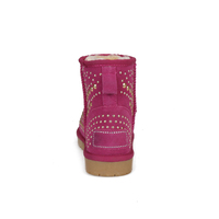 Mode filles rose rivet daim supérieur fausse fourrure cheville femmes plat hiver bottes chaudes chaussures