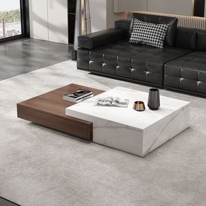 Tavolino da Caffè in Pietra Italiana, Design Minimalista <span class=keywords><strong>Quadrato</strong></span> per Soggiorno, Lusso Moderno di Alta Gamma con Struttura in <span class=keywords><strong>Legno</strong></span> e Lastra di Pietra - Product Image 1