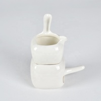 Juego de Calentador de Sake de Cerámica Blanca Brillante, Olla Moderna de Porcelana para Derretir Chocolate con Base de Calentamiento a Vela, Venta al por Mayor
