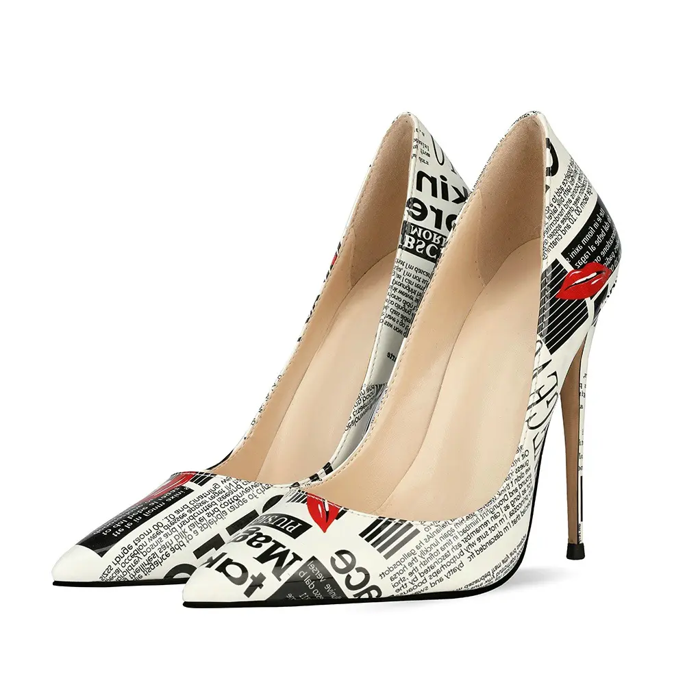 Hot selling point toe stiletto multi color print high heels women pumps