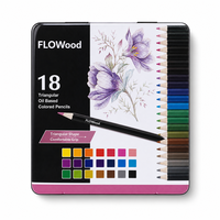 18 crayons de couleur à base d'huile en forme de baril triangulaire dans une boîte en métal pour le dessin artistique, l'esquisse, les fournitures scolaires, les kits de papeterie