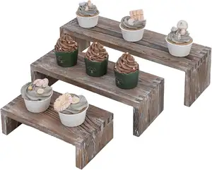 Factory Price Custom Collectibles Figurine 3 Tier U Shaped Wooden Floating Shelf Rustic Brown Wood Display Risers