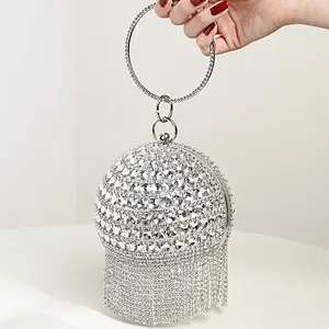 Bling Bling bolsa de ombro redonda de luxo com nó Strass bolsa de noite cristais bolsa de mão redonda para festas para mulheres