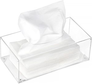 2022 Facial Tissue Dispenser Box Cover Holder Clear Acrylic Rectangle Napkin Organizer for Bathroom, Kitchen and Office Room
