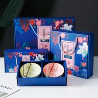 Ensemble bol et baguettes japonais en porcelaine émaillée bleu et blanc, motif végétal, compatible micro-ondes, style rétro luxe léger, coffret cadeau