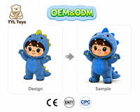 Figurine d'anime personnalisée, poupée en peluche, dinosaure mignon en combinaison, jouet en peluche, vente en gros, usine OEM, mascotte, conception 1:1, restauration