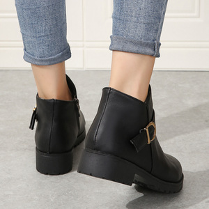 Comfortable Women's Ankle Boots <b>Round</b> <b>Toe</b> Side Zipper Design Chunky Low <b>Heel</b> For Daily Office Wear - Product Image 4