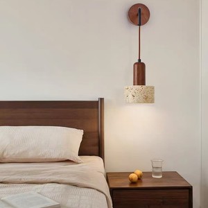 Lámpara de Pared de Travertino Amarillo, LED E27 de Madera, Iluminación Minimalista para Dormitorio y Sala de Estar - Product Image 3