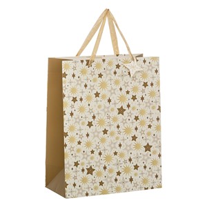 SAC EN PAPIER MEDIUM AVEC DÉCORATION ÉTOILES DORÉES 26X12.7 H. 32.4CM - Product Image 1