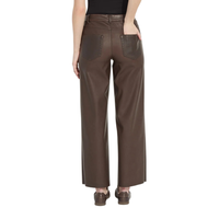 Pantalon en cuir pour femme, taille haute, jambe large, style décontracté automne, pantalon long en cuir, pantalon en cuir souple tendance