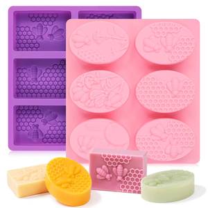 MUYULINS factory 6-cavity oval rectangular honeycomb maker LFGB platinum non-stick BPA-free <b>silicone</b> soap mold - Product Image 1