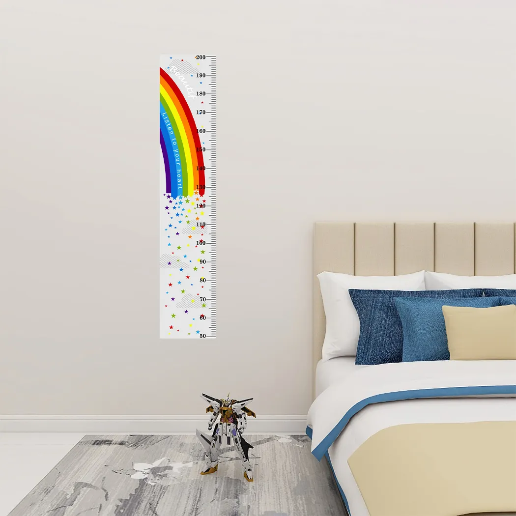 arco iris con la estrella gris Fondo bebé carta de crecimiento de altura de medición palo dormitorio niños papel pintado