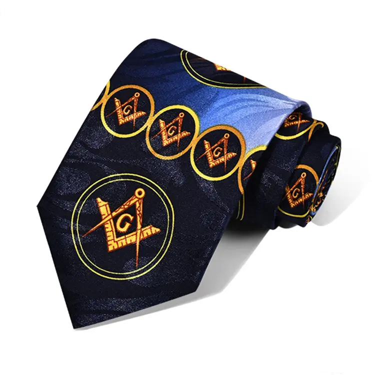 थोक उच्च गुणवत्ता औपचारिक रंगीन मुद्रित नेकटाई स्वनिर्धारित लोगो मेसोनिक टाई